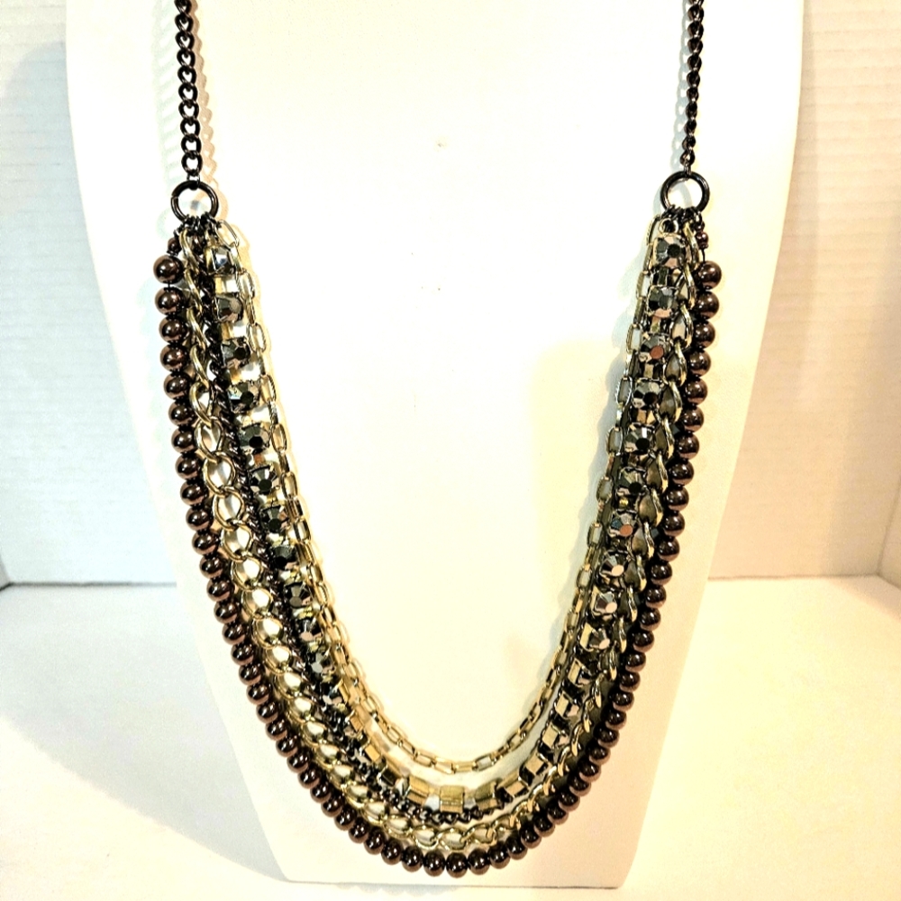 Necklace Long Sparkling Statement Five Strand Chain 22.5"